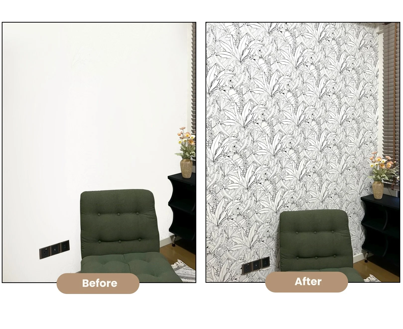 Leaf Wallpaper Interior Makeover with Honpo